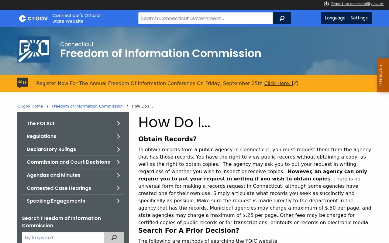Waterbury residents directory Connecticut FOI request guidance